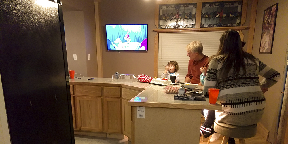 Colored Lighting accents make a warm setting.